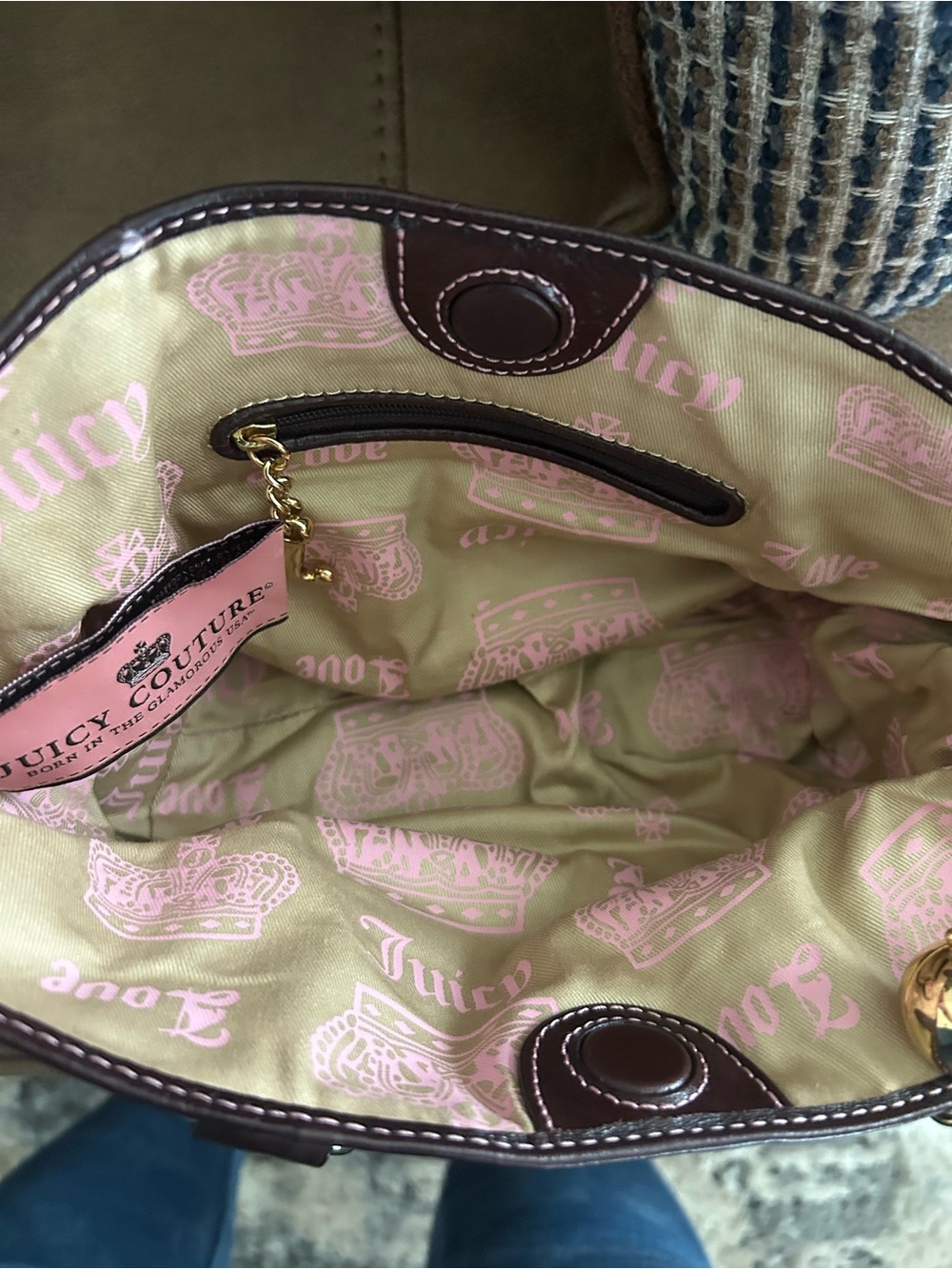 Juicy Couture Pink & Brown Logo Charm Chain-Handle Shoulder Bag Vintage Y2K - Picture 7 of 9